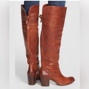 FRYE Lucinda Slouch Tall Riding Boots Congac Brown Womens
